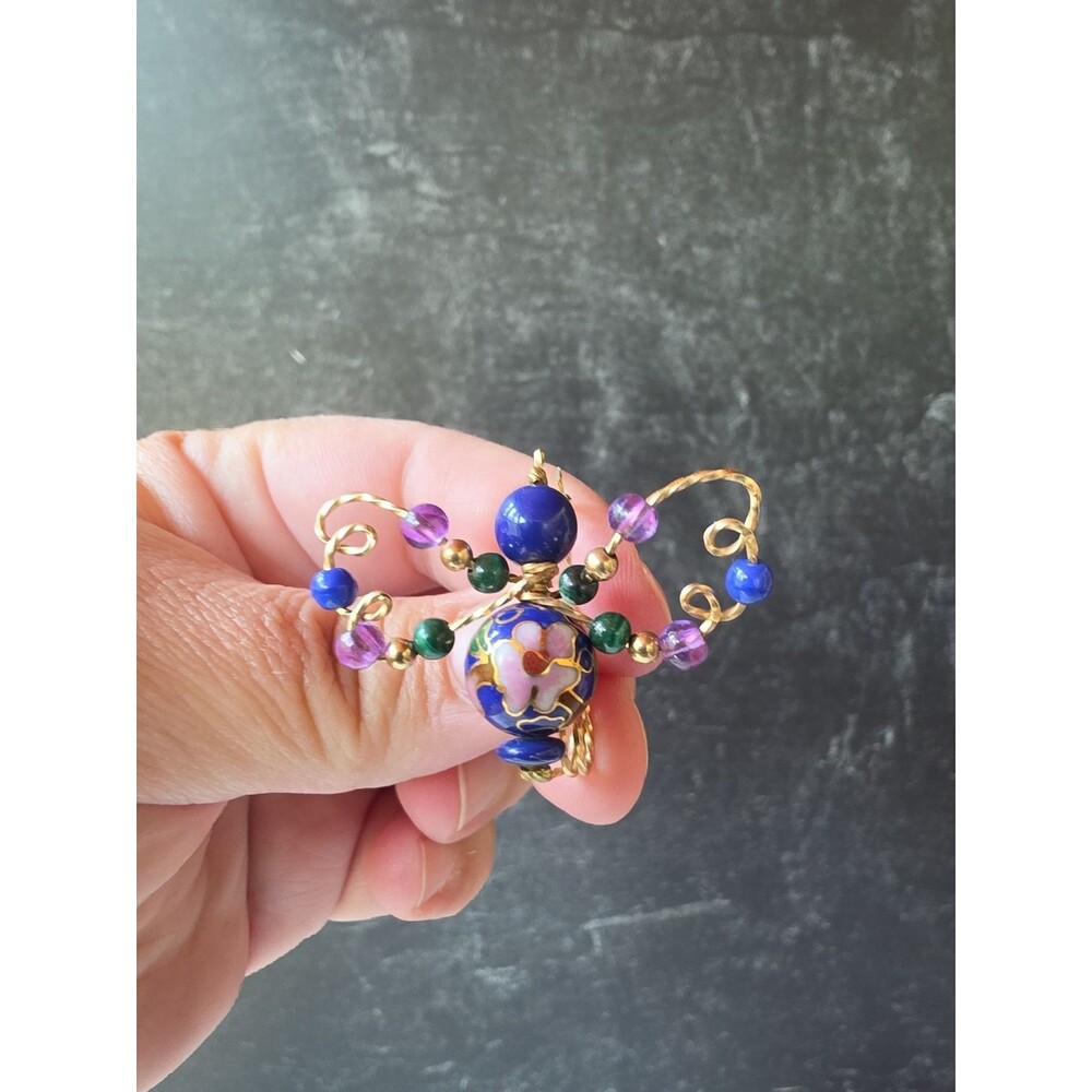 Cloisonne Beaded Bee Brooch Vintage Costume Jewelry